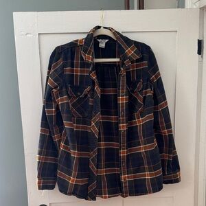 Duluth Trading Co Blue and Orange Plaid Flannel Shirt